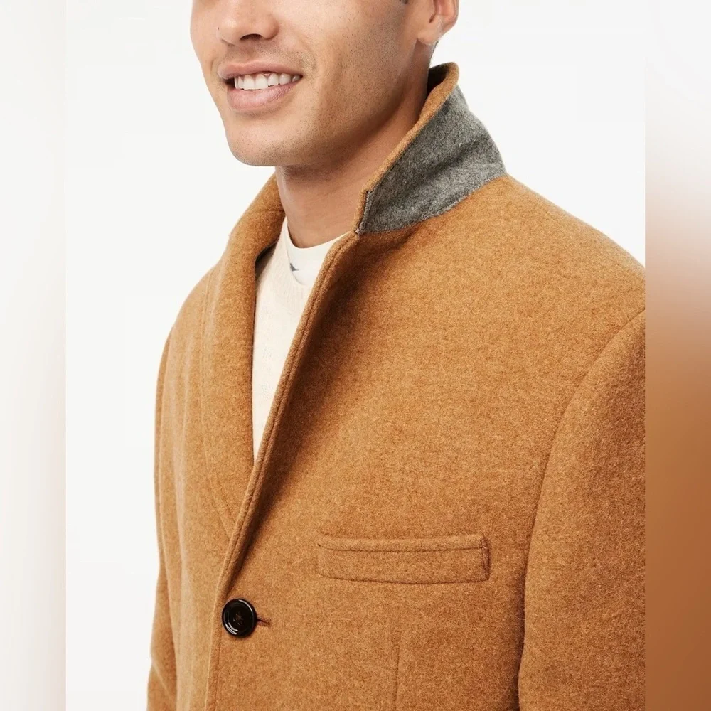 J. Crew Thompson Tan Button Down Wool Topcoat.  Sz XL